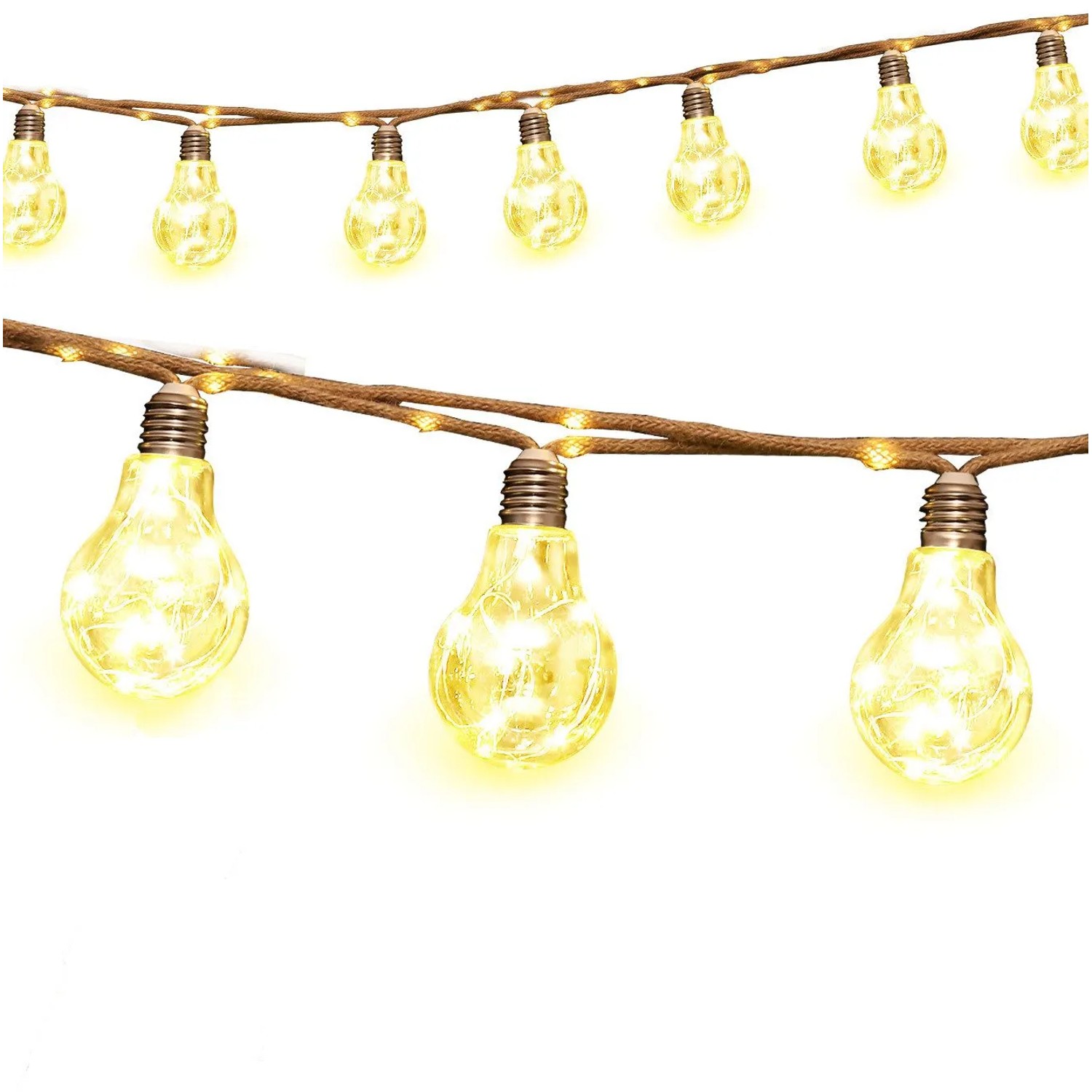 Salcar LED Solar-Lichterkette mit Hanfseil und warmweißen Glühbirnen für den Außenbereich.