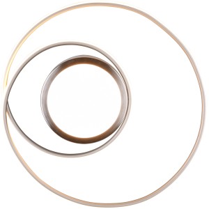 Moderne LED-Deckenleuchte Yava, 56W, Nickel matt, mit geschwungenen Kreisen.