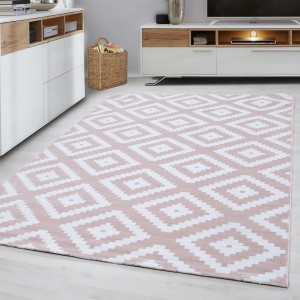Ayyildiz Kurzflorteppich Plus 8005 in Pink mit Rautenmuster, 200x290 cm.
