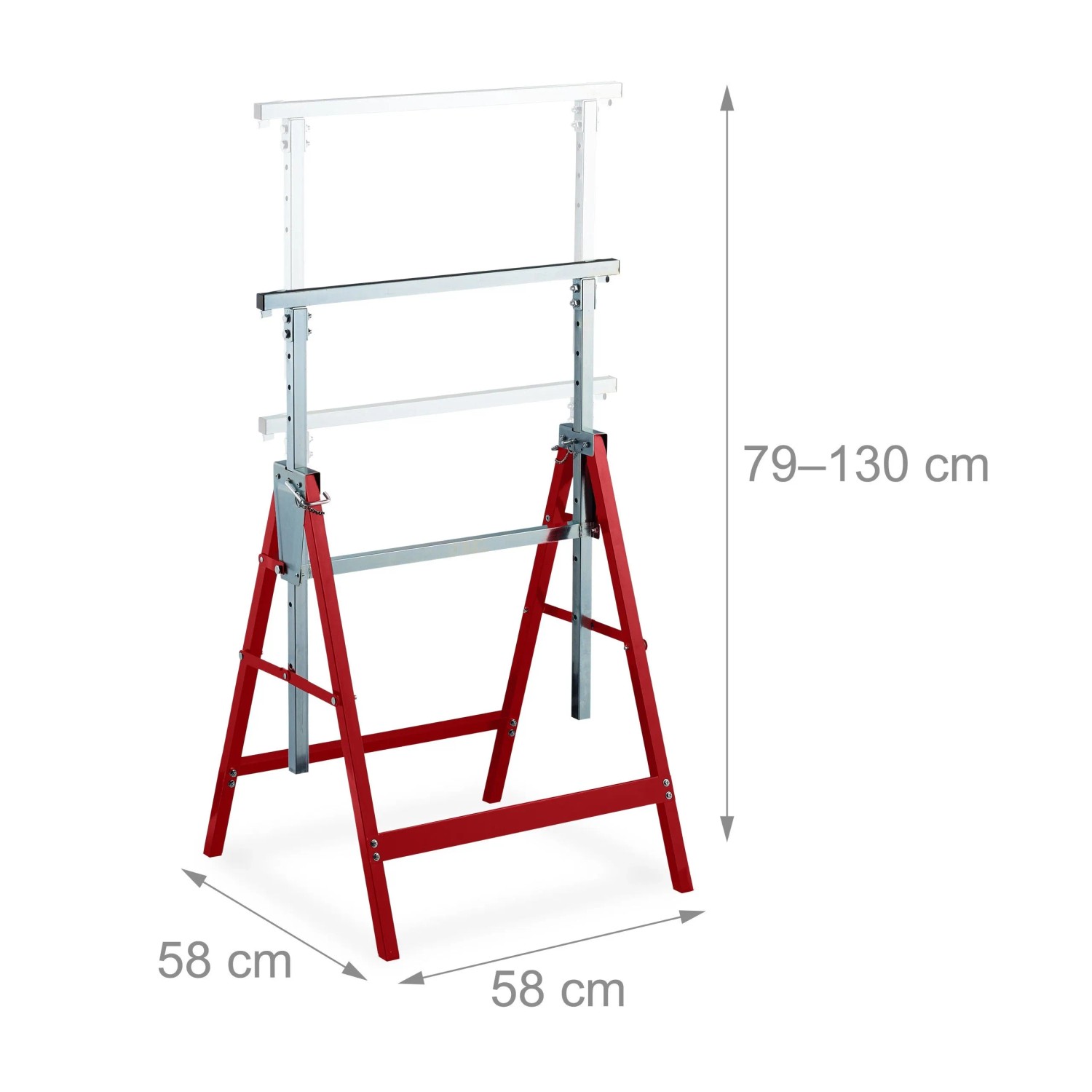 Relaxdays Klappbock Stahl Rot Silber Höhenverstellbar 130 cm x 69 cm x 58 cm_4