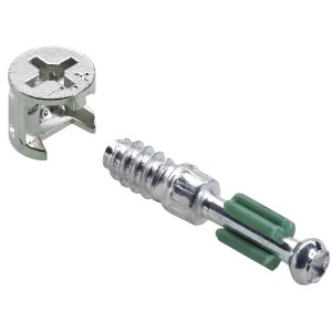 Hettich Rastex 12/20 mm Verbindungsbeschlag für Möbel, bestehend aus Dübel und Gehäuse.