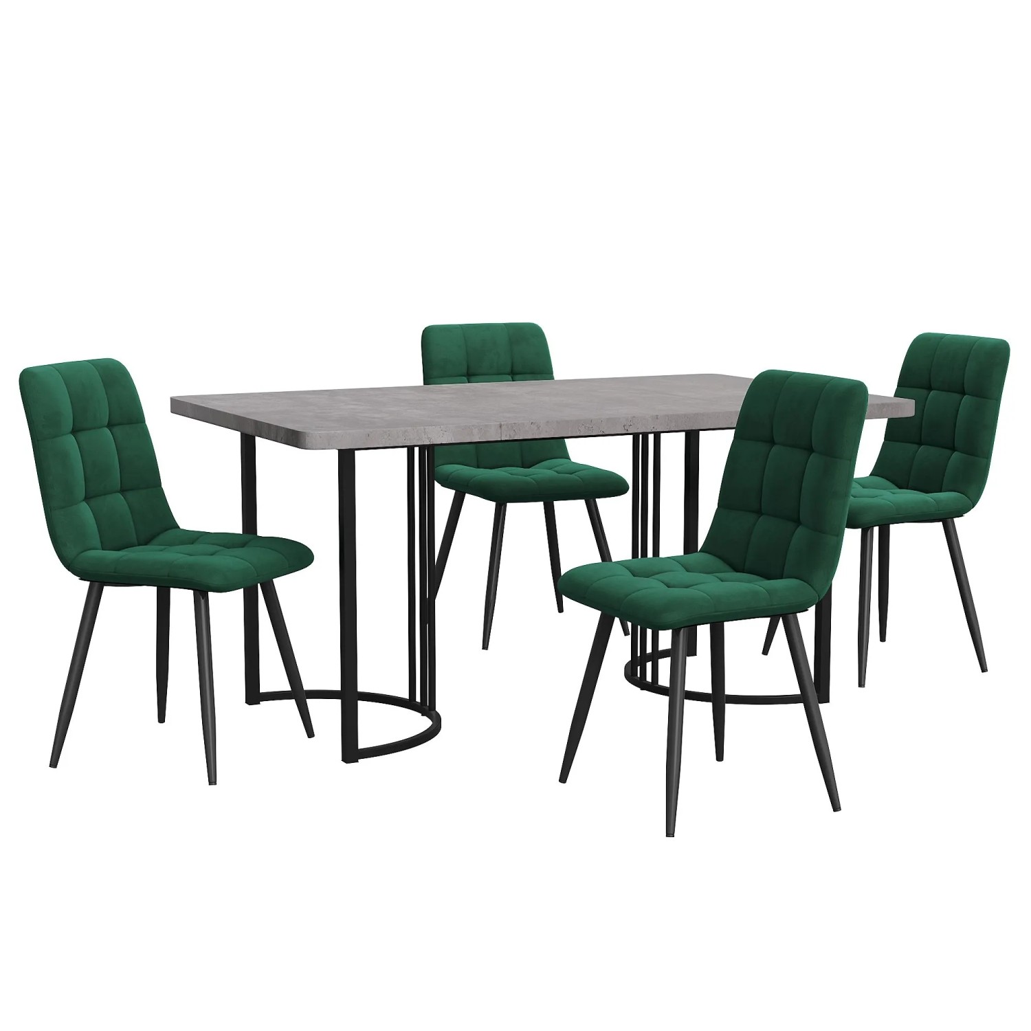 Merax Essgruppe 5Teilig 140x80 Grau Dunkelgrün Samt