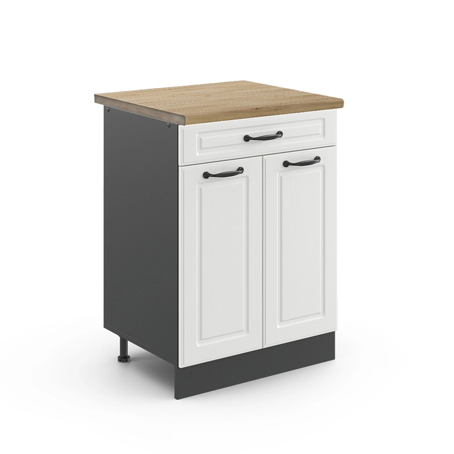 Vicco Küchenunterschrank R-Line Weiß Landhaus/Anthrazit 80 cm AP Eiche mit Anthrazit Korpus