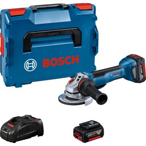 Bosch Professional Akku-Winkelschleifer GWS 18 V-10 P mit Akkus, Ladegerät und L-Boxx.