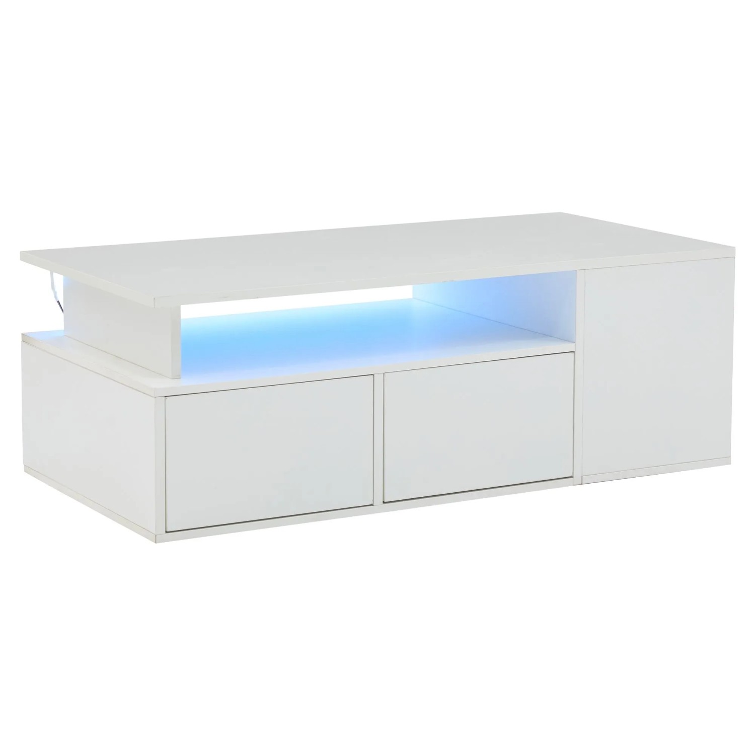 okwish Wohnzimmertisch mit LED und 2 Schubladen Couchtisch Weiß 100 × 50 cm