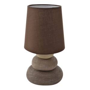 Näve Tischleuchte Stoney, braune Keramiklampe mit Textilschirm, 31 cm hoch.