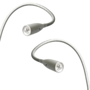 2er Set LED Bettleuchten, silbergrau, mit flexiblem Schwanenhals für optimale Ausrichtung.