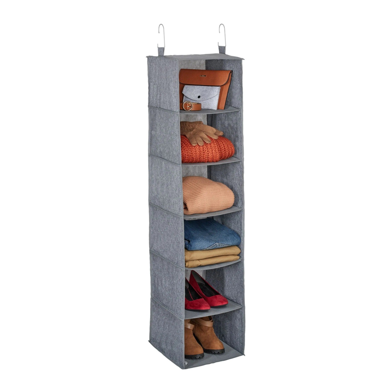 Relaxdays Kleiderschrank Hängeregal Polyester Grau 6 Fächer 131 cm x 30 cm x 30 cm 790 g