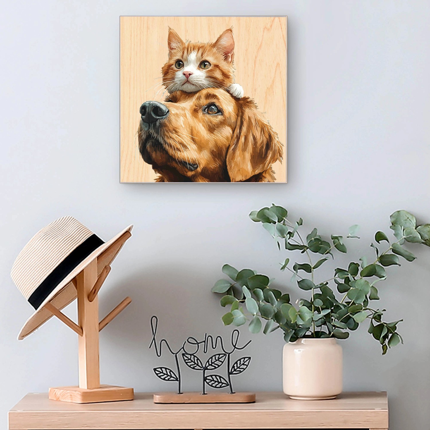 Banjado Schlüsselkasten mit Katzen- und Hundemotiv auf Holz, 30x30cm, zur Schlüsselaufbewahrung.