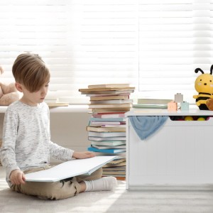 Relaxdays Kindertruhe MDF Weiß Sanft Schließend 45 cm x 80 cm x 40 cm 11,7 kg