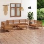 8-tlg. Garten Lounge Set Honigbraun aus Kiefernholz mit Sofa, Sesseln und Tisch.