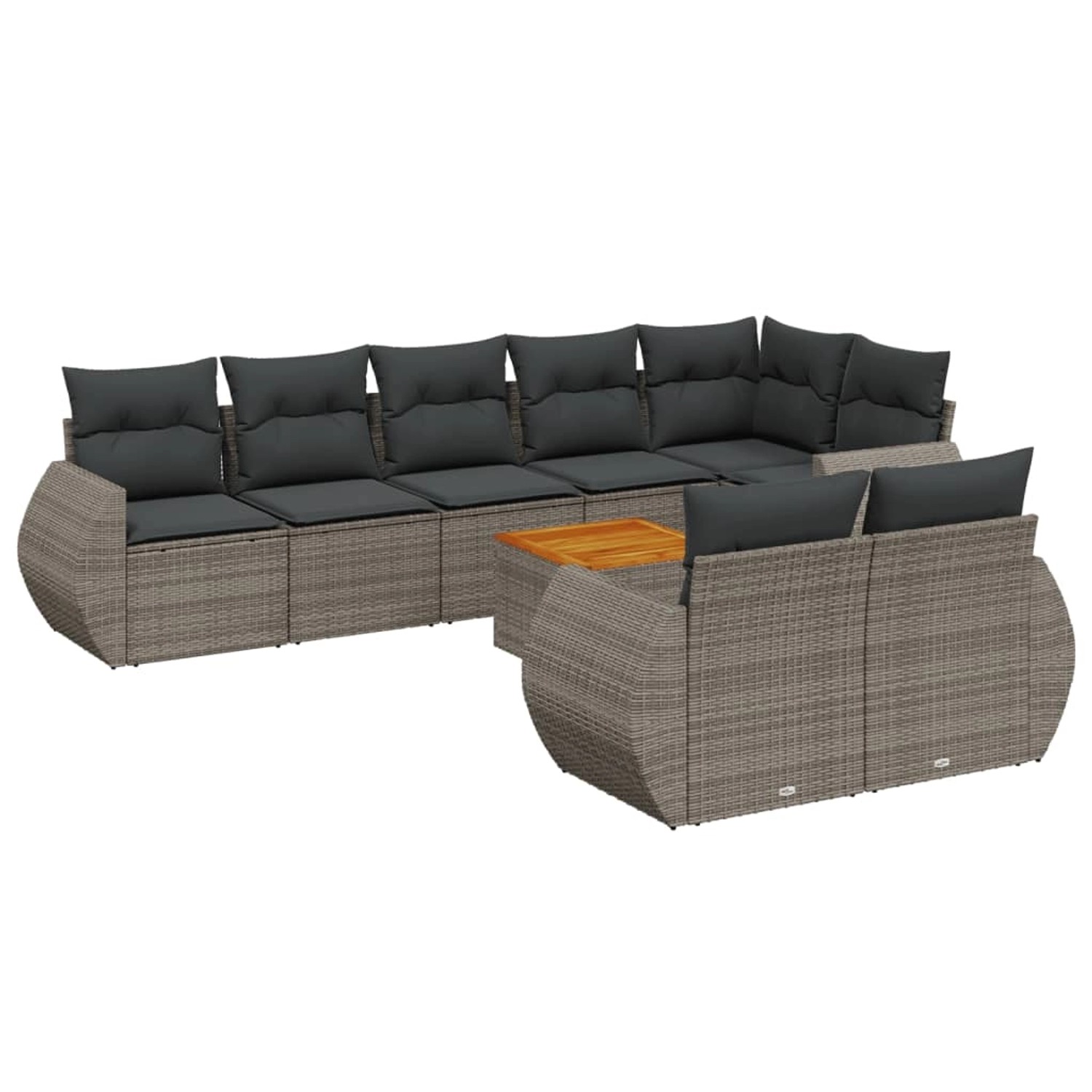 vidaXL 9-Tlg Garten-Sofagarnitur mit Kissen Grau Poly Rattan 3225094