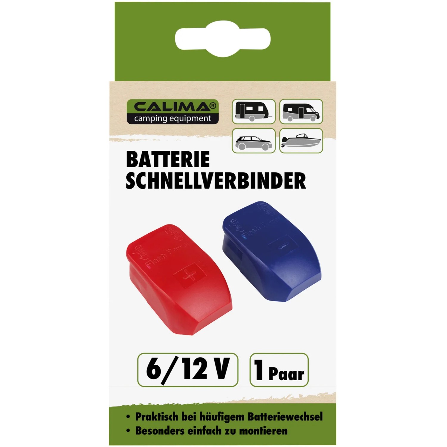 Calima Batterie-Schnellverbinder (rot/blau) für 6V/12V Batterien, Zubehör für Autoanhänger.