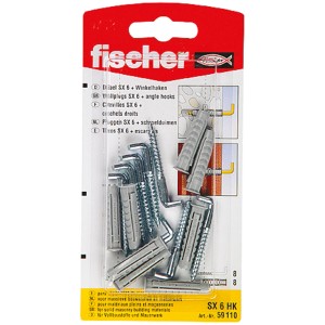 Fischer Spreizdübel SX 6x30 mit Winkelhaken, 8 Stück, für sichere Befestigungen.