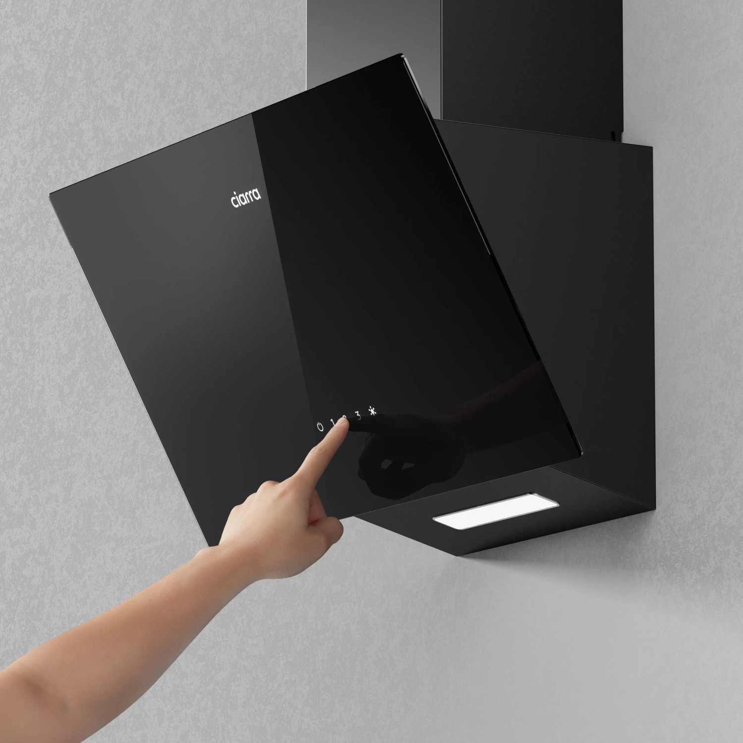 CIARRA Kopffreihaube 60 cm, schwarz, Glasfront. Hand bedient Touch-Steuerung. Mit LED-Licht.