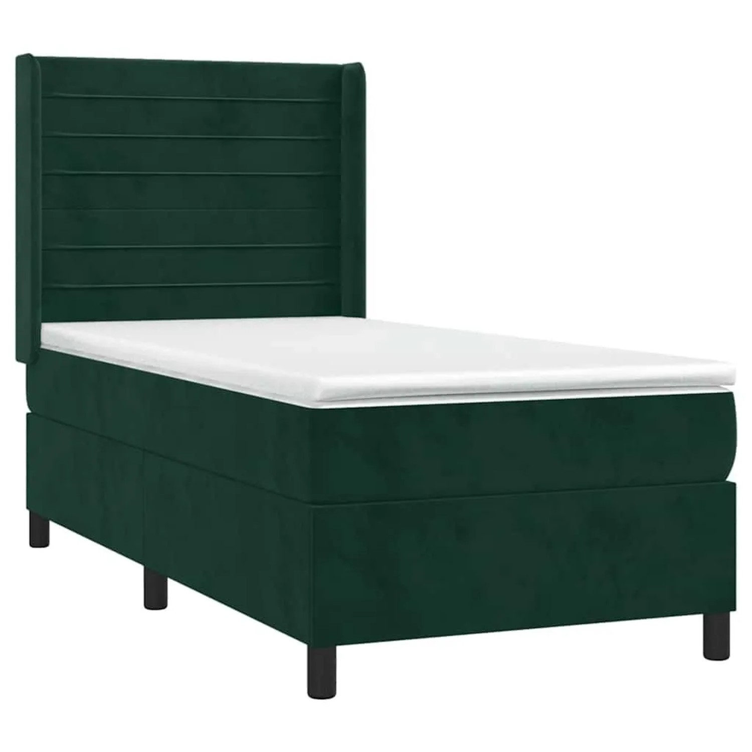 vidaXL Boxspringbett mit Matratze & LED Dunkelgrün 90x200 cm Samt 3139604