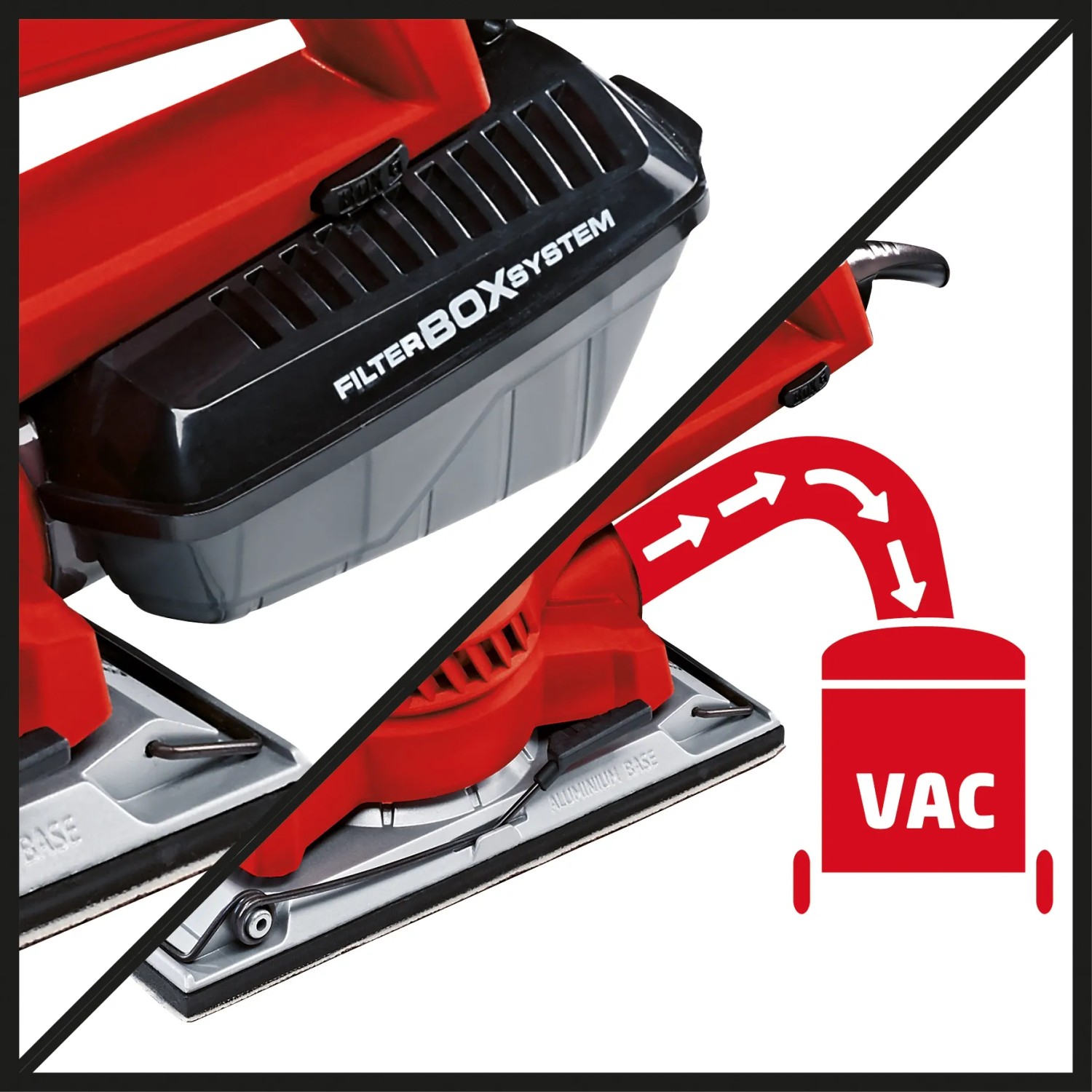 Einhell TE-OS 2520 E Schwingschleifer mit Staubfangbox und Staubsaugeranschluss.