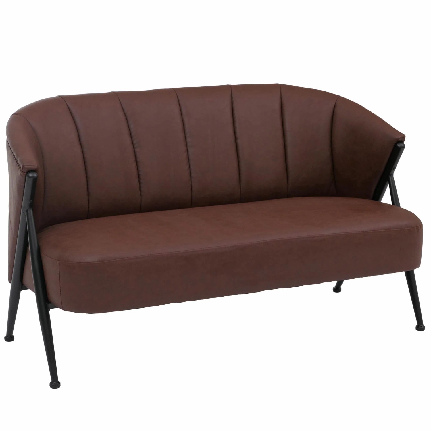MCW 2er-Sofa P30 Zweisitzer Retro Industrial Metall Kunstleder Rostrot