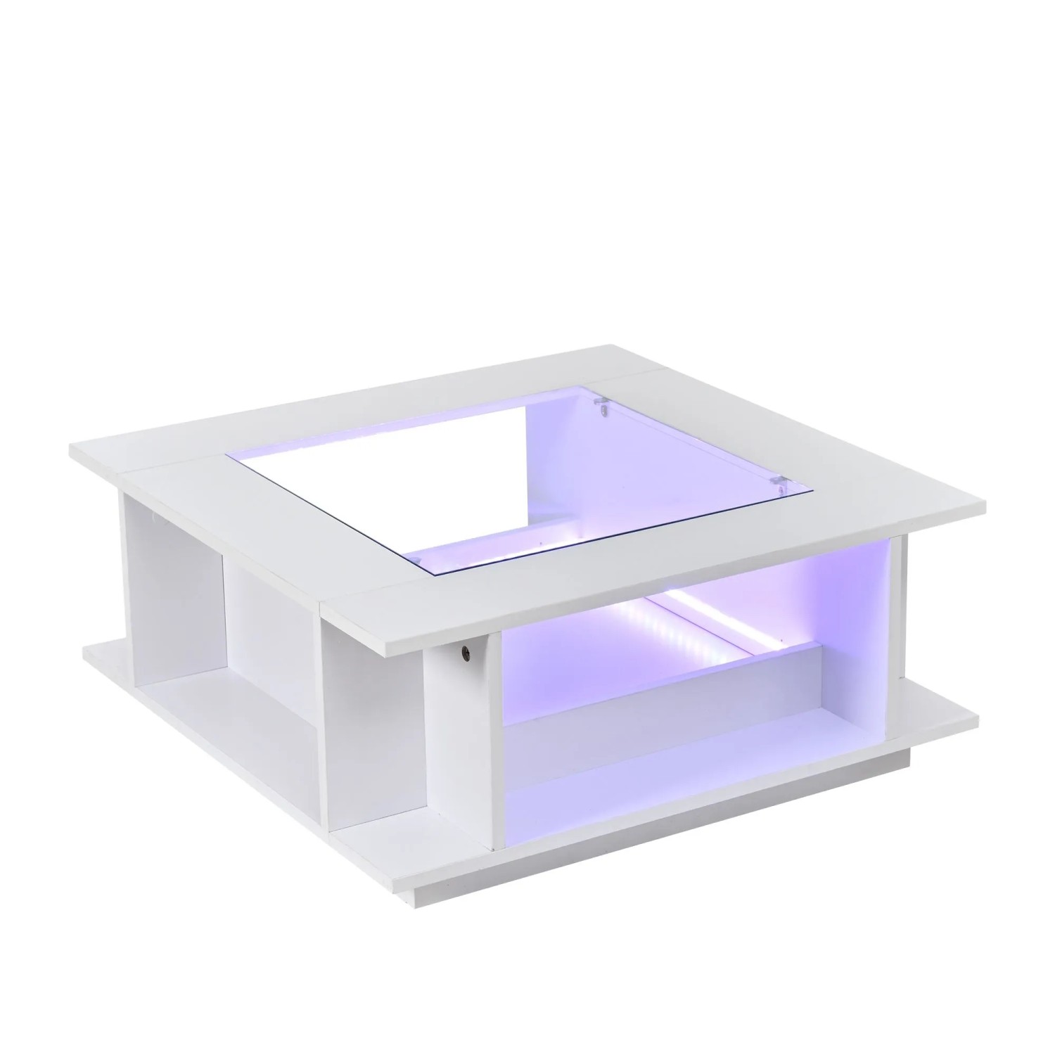 Merax Couchtisch 70x70x30cm LED Glasplatte Weiß