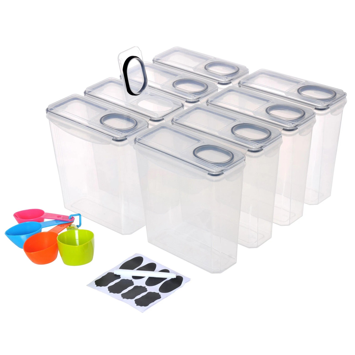 Relaxdays Vorratsdosen Set Kunststoff Transparent Schwarz Luftdicht 8-teilig 25 cm x 24 cm x 11,5 cm 3,7 Liter