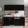 Respekta Küchenzeile KB195EYS, 195 cm, Schwarz und Eiche York Nachbildung mit E-Geräten.