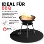 Schwarze, feuerfeste Grillunterlage (100x100 cm) unter einem Grill. Brandschutzmatte für sicheres Grillen.