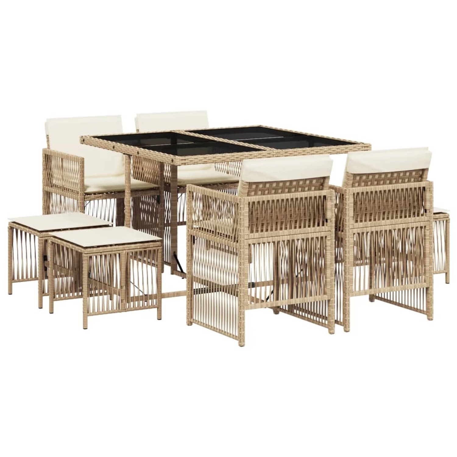 vidaXL 9-Tlg Garten-Essgruppe mit Kissen Beige Poly Rattan 3210958
