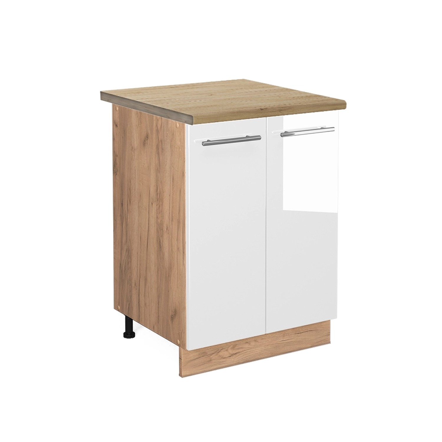 Vicco Küchenunterschrank Fame-Line Weiß Hochglanz/Goldkraft Eiche 60 cm AP Eiche