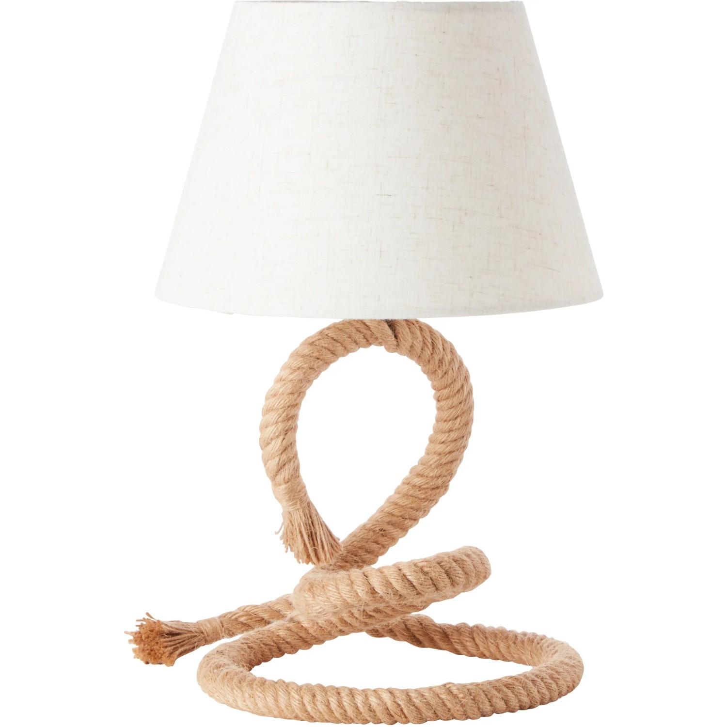 Brilliant Tischlampe Sailor, Design-Tischleuchte mit Seilfuß und weißem Schirm.