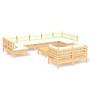 10-tlg. Garten Lounge Set aus Kiefernholz mit cremefarbenen Kissen.