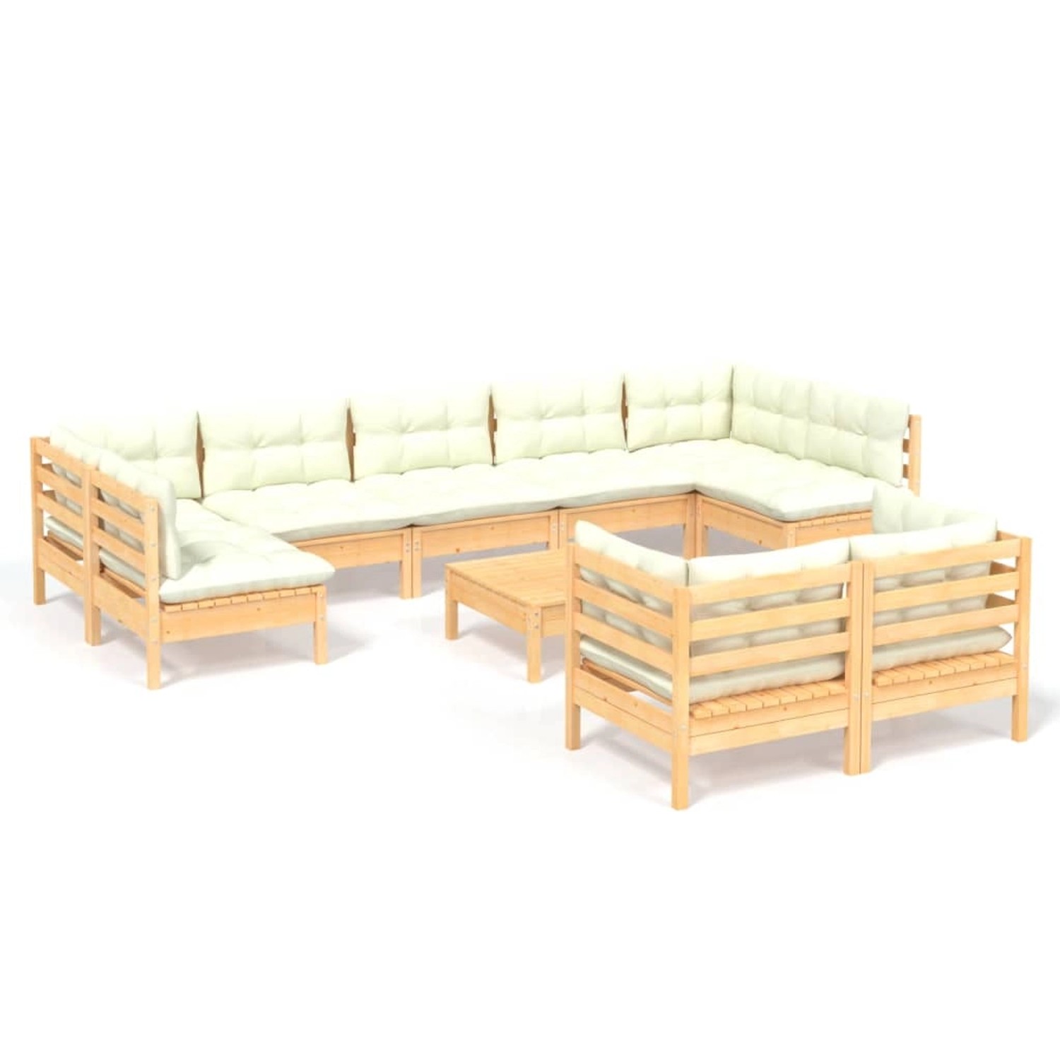 vidaXL 10-tlg Garten-Lounge-Set mit Creme Kissen Massivholz Kiefer Modell 17