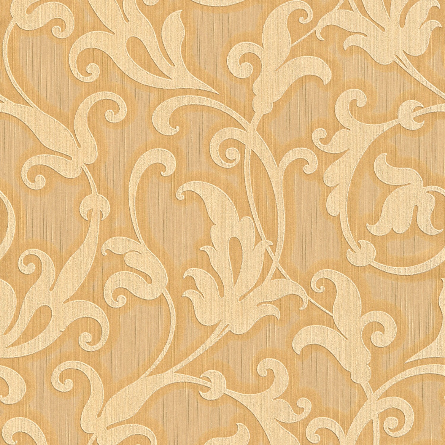 Bricoflor Ornament Textiltapete in Orange Braun Ranken Tapete Elegant Ideal für Wohnzimmer und Esszimmer Textil Vliestap