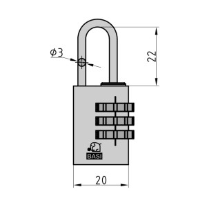 Rotes Basi Kofferschloss KS 611 mit Zahlenkombination und Aluminiumgehäuse, Schemazeichnung.