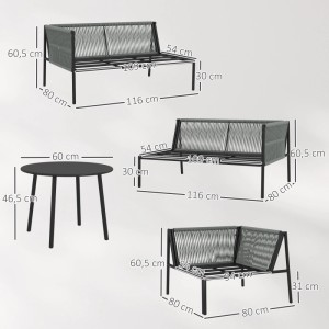 Outsunny Rattan Gartenmöbel Set Stahl  PE-Rattan 116L x 80B x 60,5H cm Dunkelgrau