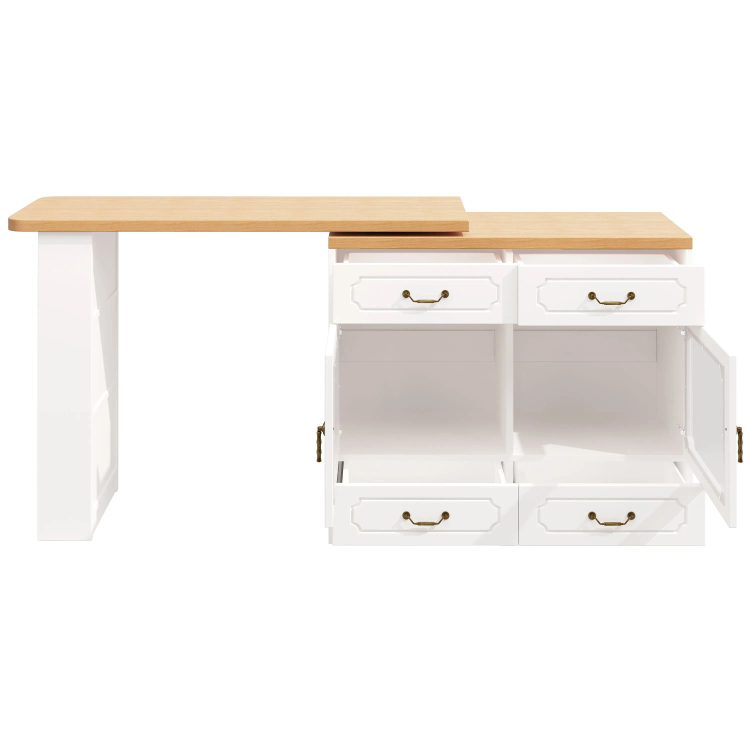 Merax Ausziehbarer Bartisch mit Stauraum 135-203x39x92.8cm  LED  360° Drehbar  Weiß