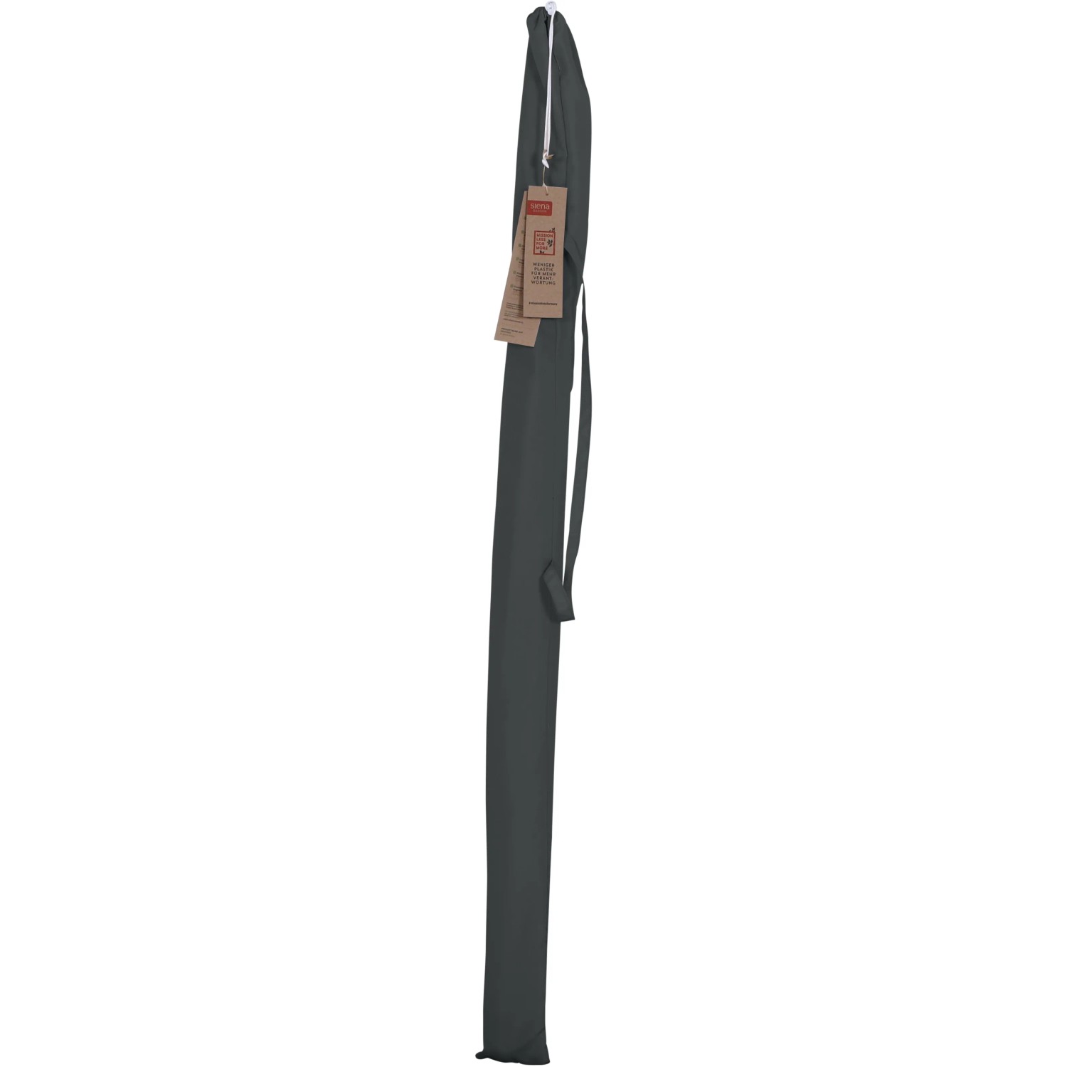 Verpackter, grauer Siena Garden Marktschirm City 210x140 cm mit Neigungsfunktion.