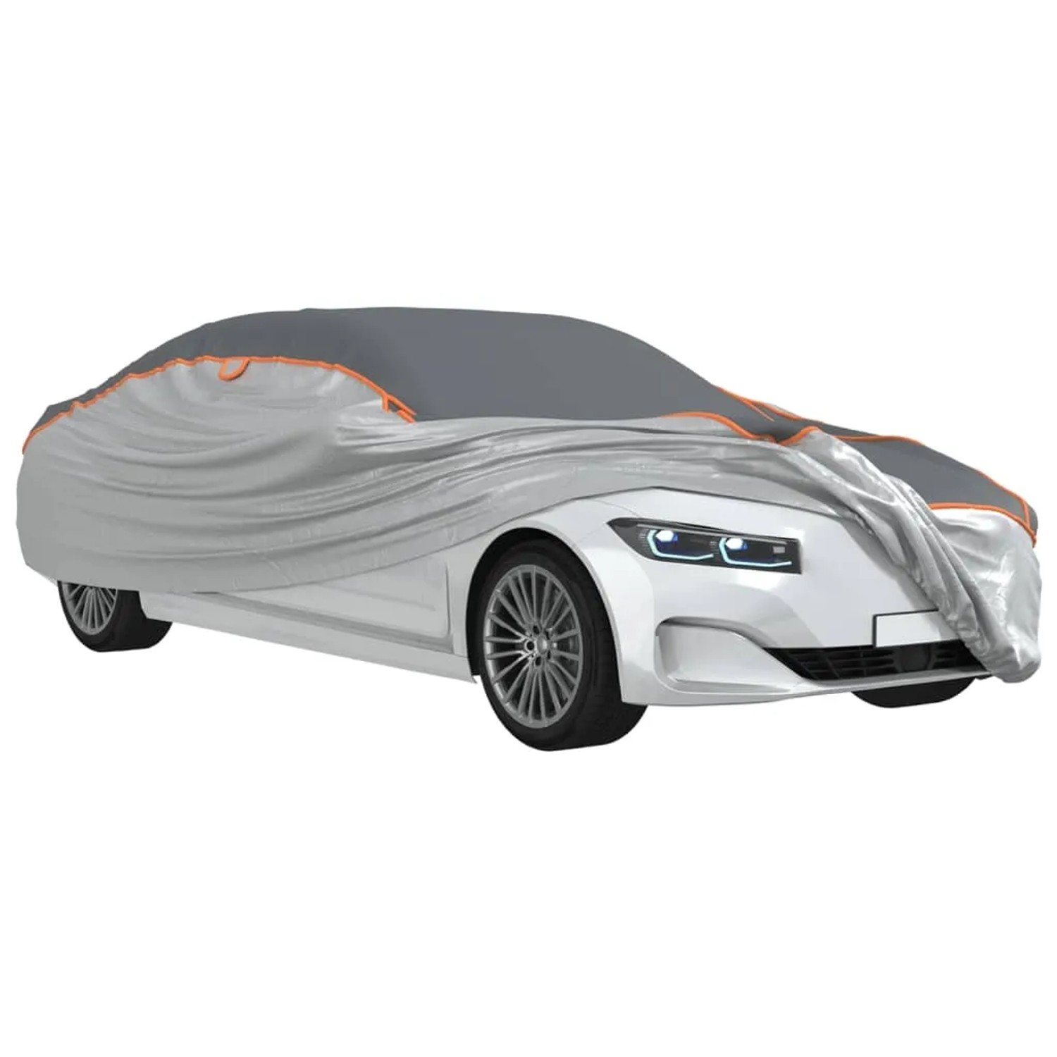 Grau-silberne Autoabdeckung für Limousine (Größe M) als Hagelschutz.