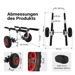 Wiltec Alu Transportwagen 90 Kg Kanuwagen Kajakwagen Surfwagen Verstellbar Sup