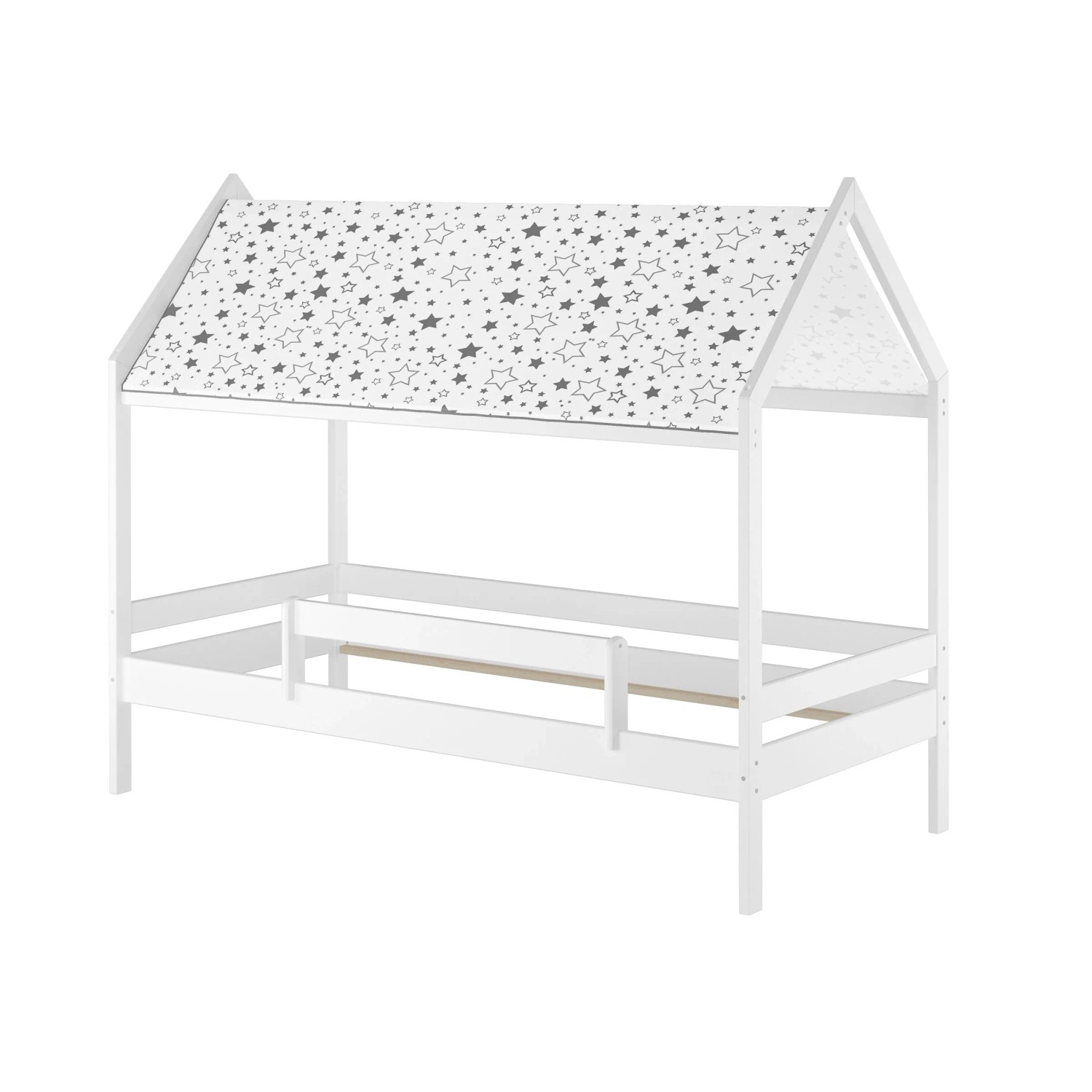 Erst-Holz Weißes Himmelbett 90 x 200 cm Kiefer und Fallschutz Hausbett mit Dach Modell 58 ohne Zubehör