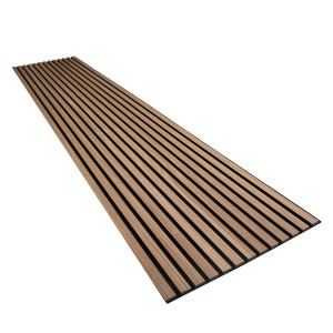 Akustikpanel Walnuss Schwarz, MDF mit schwarzem Filz, 240x52x1,8 cm. Schallabsorbierend und dekorativ.