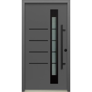 Moderne Splendoor Sicherheits-Haustür Berlin Prime RC2 in Anthrazit mit Glaseinsatz und Edelstahlgriff.