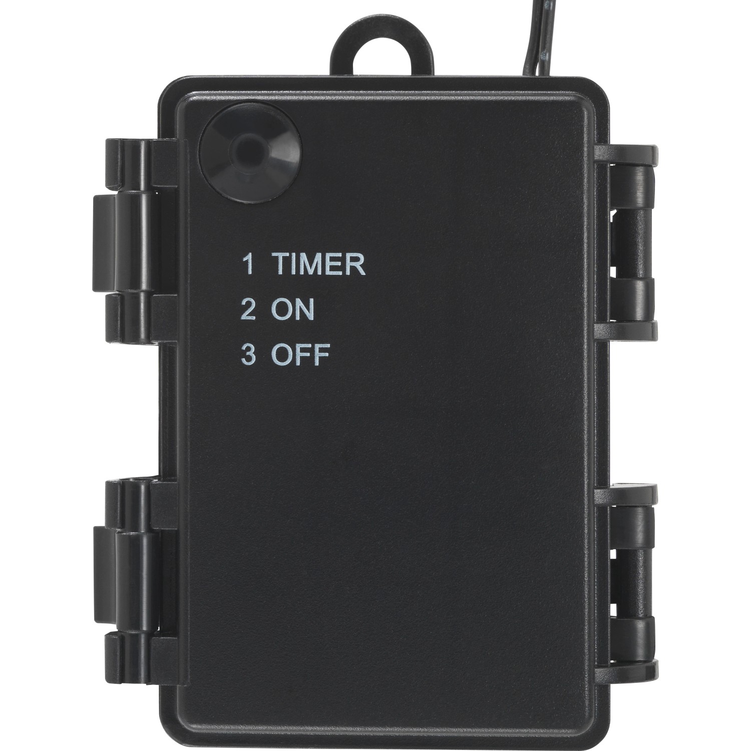 Batteriefach mit Timer für Deko-Gartenstecker Stern/Tanne, Schwarz.