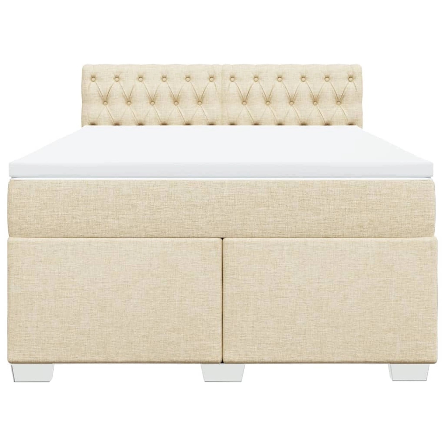 Cremefarbenes vidaXL Boxspringbett 140x200 cm mit gestepptem Kopfteil und Matratze.