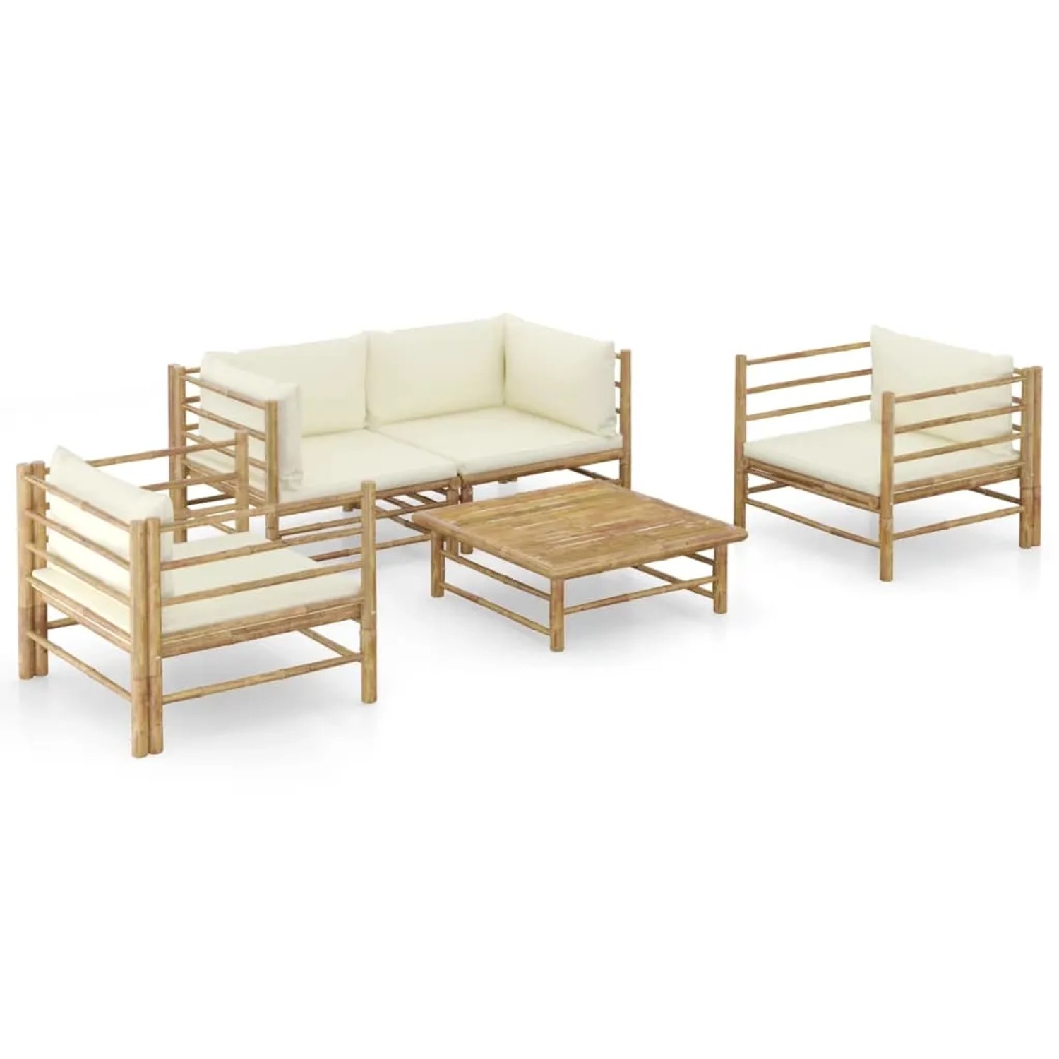 vidaXL 5-Tlg Garten-Lounge-Set mit Cremeweißen Kissen Bambus 3058207