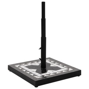 Quadratischer, schwarz-weißer Sonnenschirmständer (12 kg) von vidaXL für Schirmmasten mit 22/25/32 mm Durchmesser.