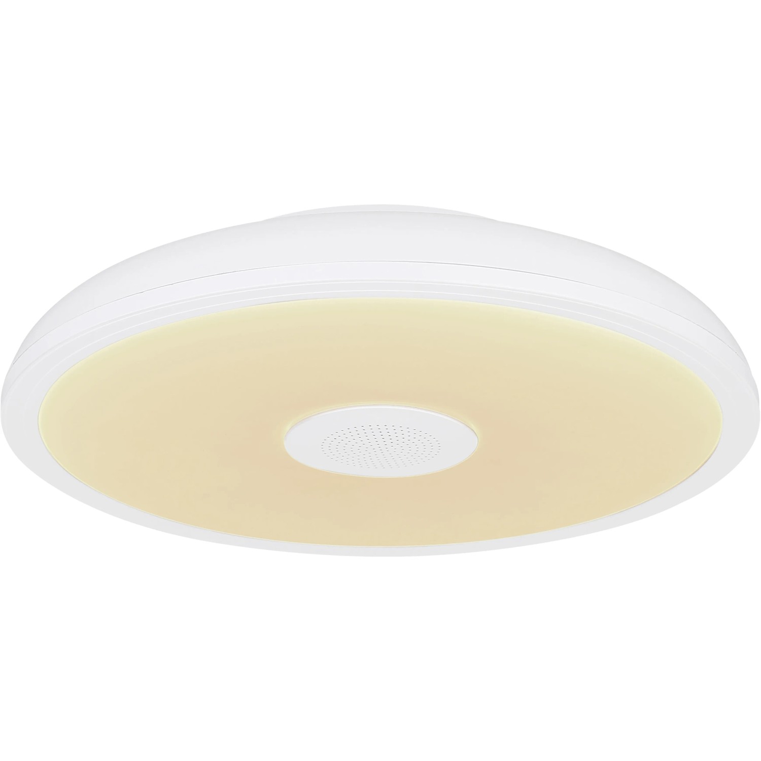 Weiße Globo LED-Deckenleuchte Raffy, Ø 28 cm, mit integriertem Lautsprecher.