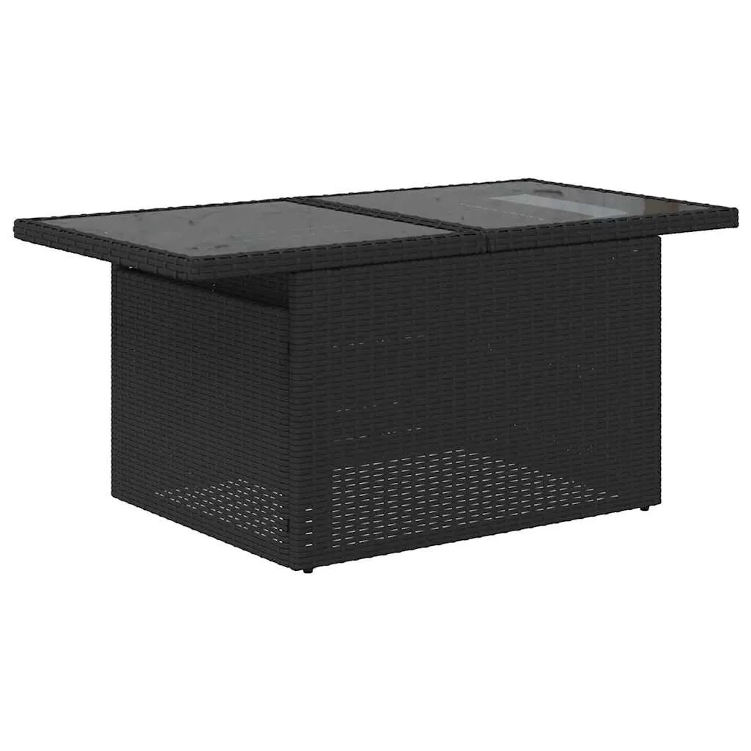 Schwarzer vidaXL Gartentisch aus Polyrattan mit Glasplatte, Teil der Garten-Sofagarnitur.