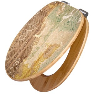 Banjado WC-Sitz aus Bambus mit Absenkautomatik und Motiv "Alte Tapeten".