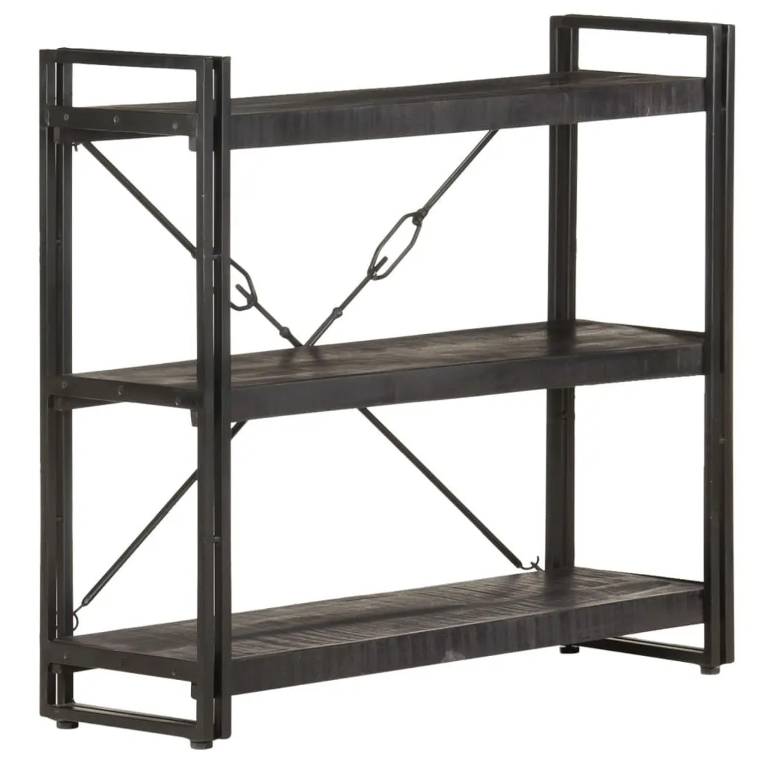Schwarzes vidaXL Bücherregal mit 3 Fächern aus Mango Massivholz, 90x30x80 cm.