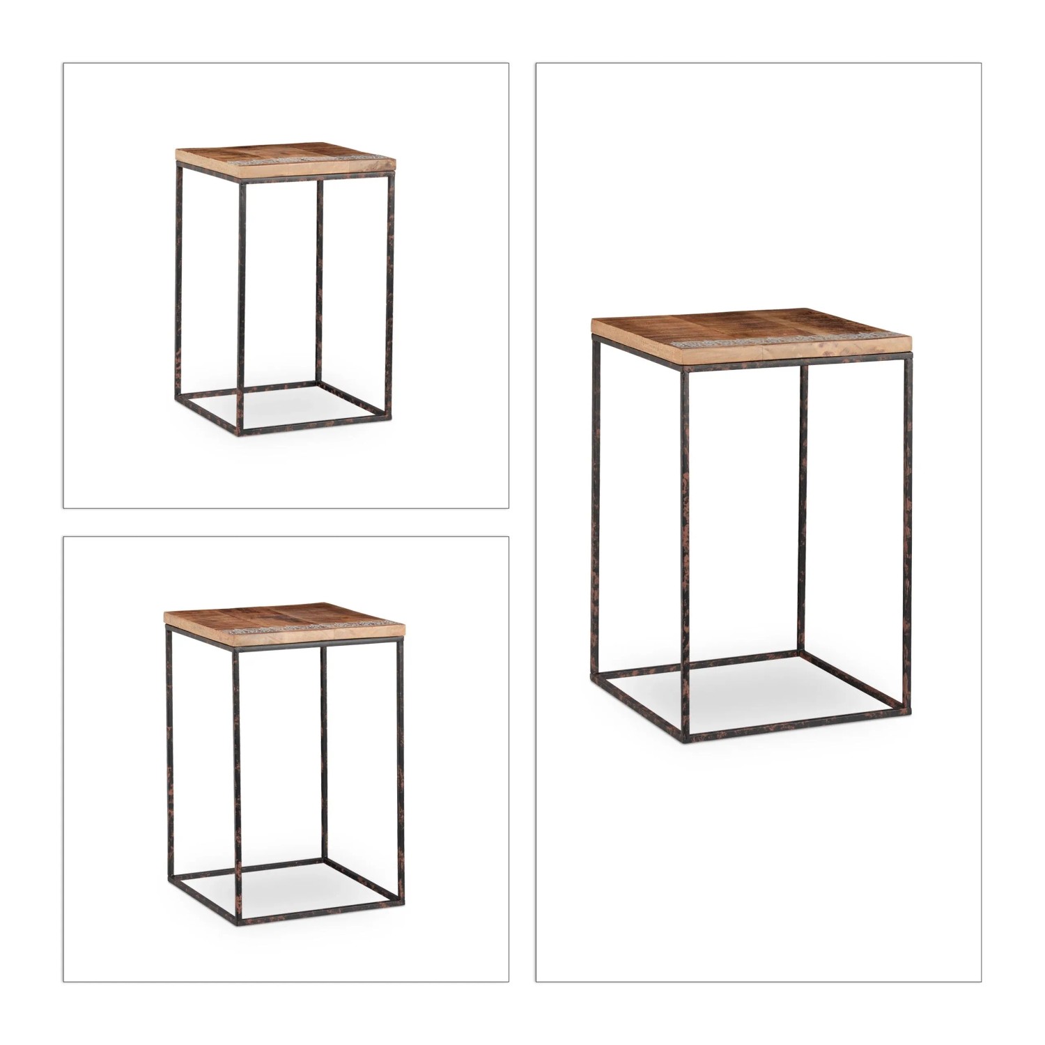 Relaxdays Beistelltisch 3er Set Mangoholz Braun Weiß Schwarz 55,5 cm x 35,5 cm x 35,5 cm